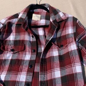 American Eagle Outfitters Burgundy/White and Black Plaid Shirt